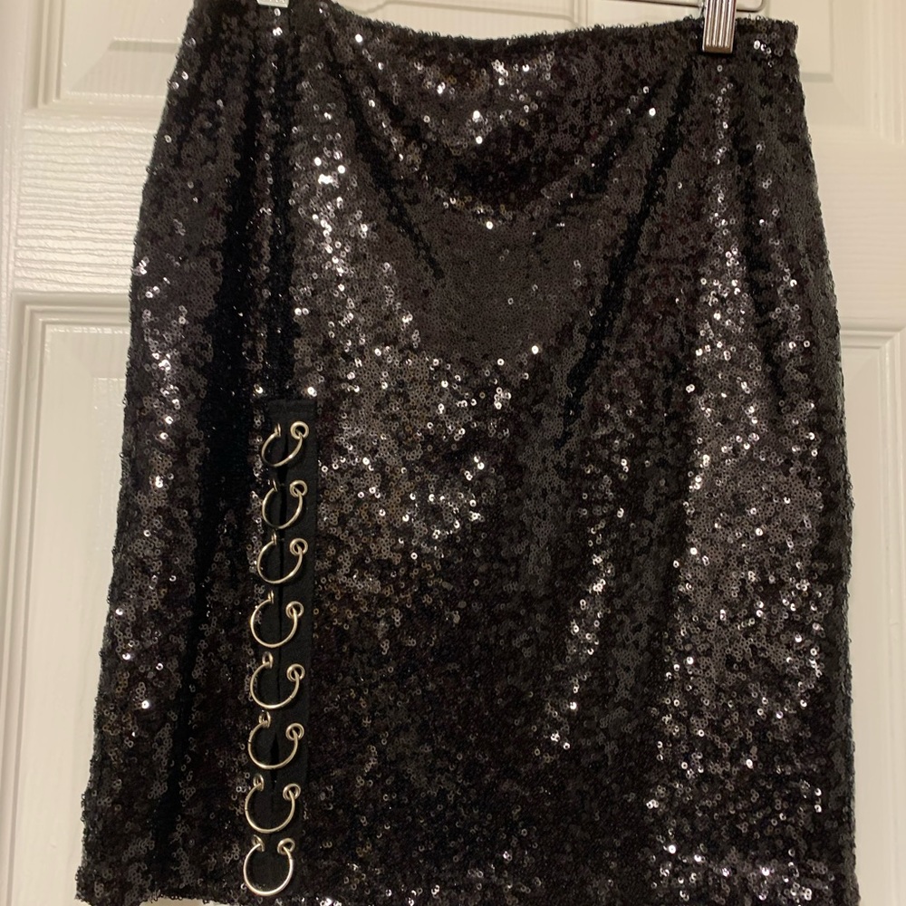 Sequined Black Mini Skirt Sparkly Shimmering Club wear Disco Size:L